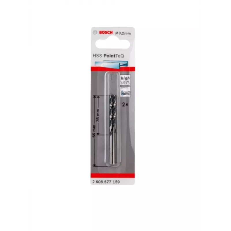 Bosch HSS brocas helicoidais PointTeQ, brocas, brocas helicoidais, rotação à direita, 3,2 mm, aço, ferro fundido, 3,6 cm