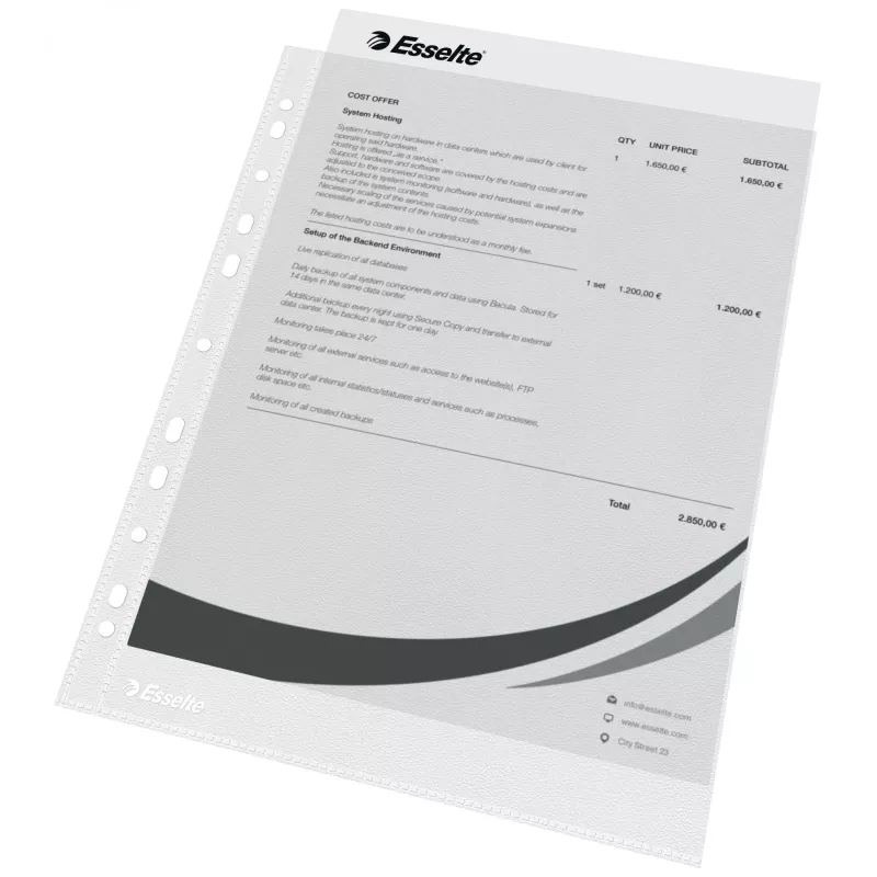 Esselte Capas transparentes A4 – Economy –, 210 x 297 mm (A4), transparente, polipropileno (PP), vertical, abertura superior, 230 mm