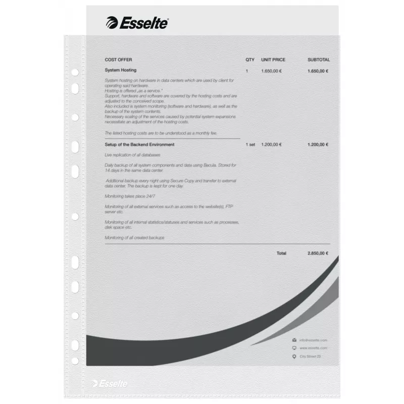 Esselte Capas transparentes A4 – Economy –, 210 x 297 mm (A4), transparente, polipropileno (PP), vertical, abertura superior, 230 mm