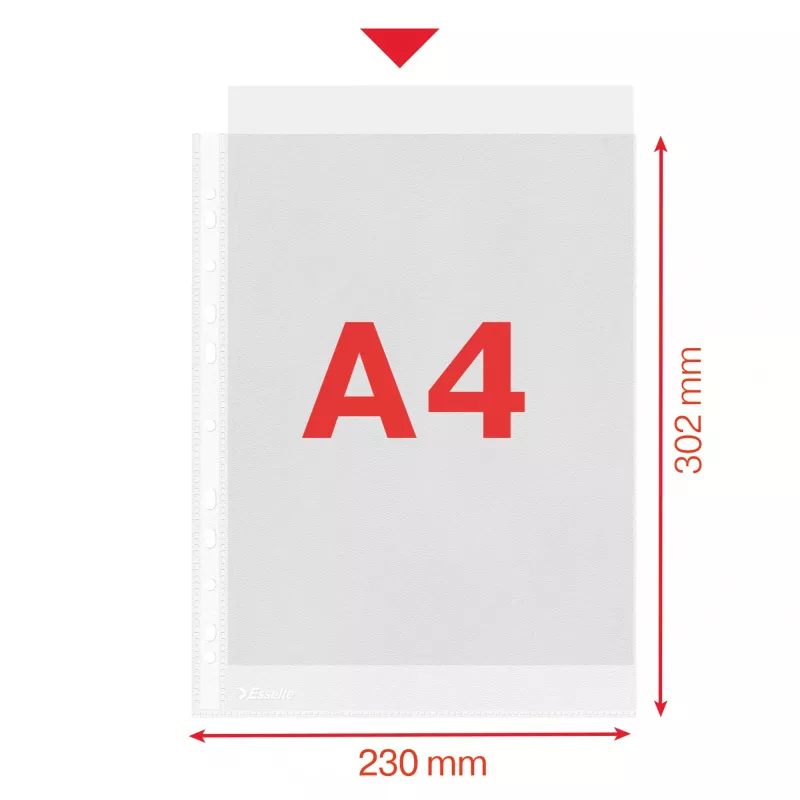 Esselte Capas transparentes A4 – Economy –, 210 x 297 mm (A4), transparente, polipropileno (PP), vertical, abertura superior, 230 mm