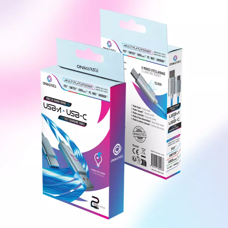 Oniverse cabo USB-A para USB-C Quick Charge com LED - 2 metros - branco (multiplataforma)