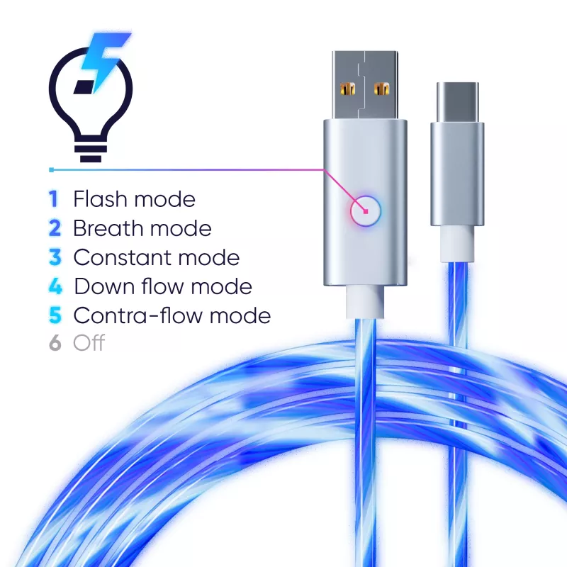 Oniverse cabo USB-A para USB-C Quick Charge com LED - 2 metros - branco (multiplataforma)