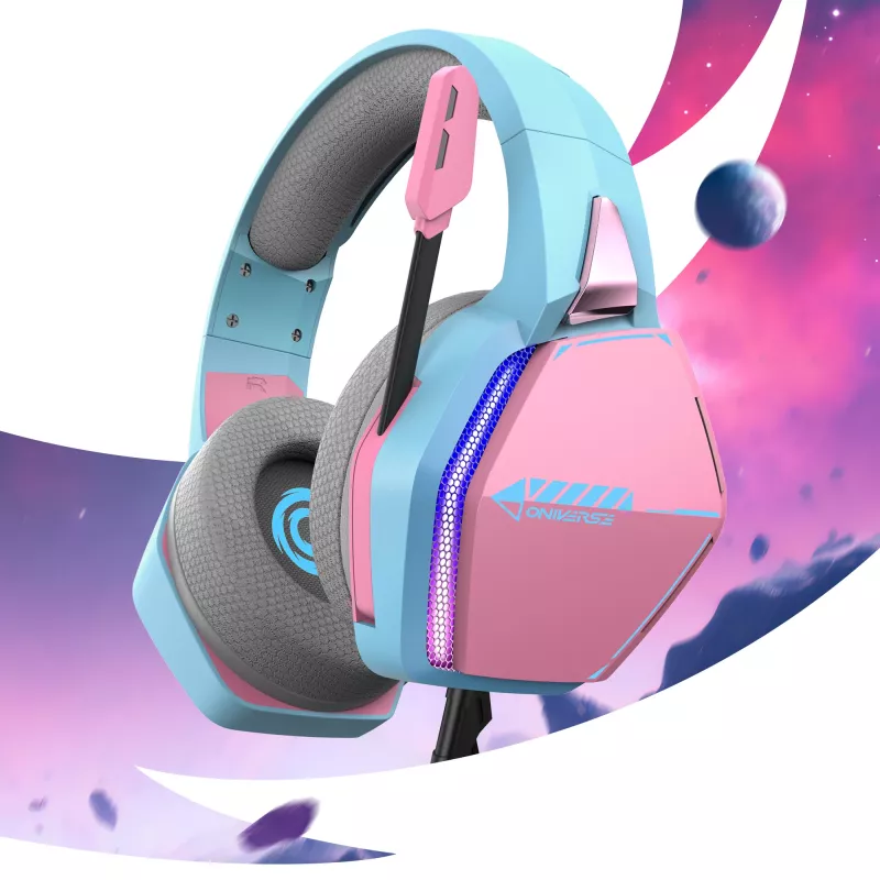 Oniverse headset gaming Nebula - Diva Pink (multiplataforma), com fios, gaming, 20 - 20000 Hz, 356 g, headset, ciano, rosa
