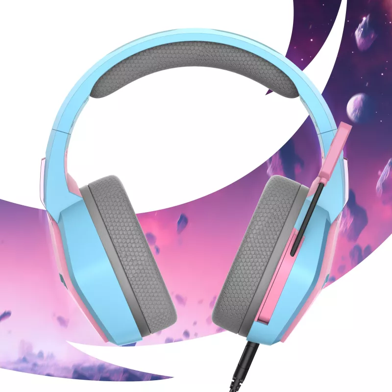 Oniverse headset gaming Nebula - Diva Pink (multiplataforma), com fios, gaming, 20 - 20000 Hz, 356 g, headset, ciano, rosa
