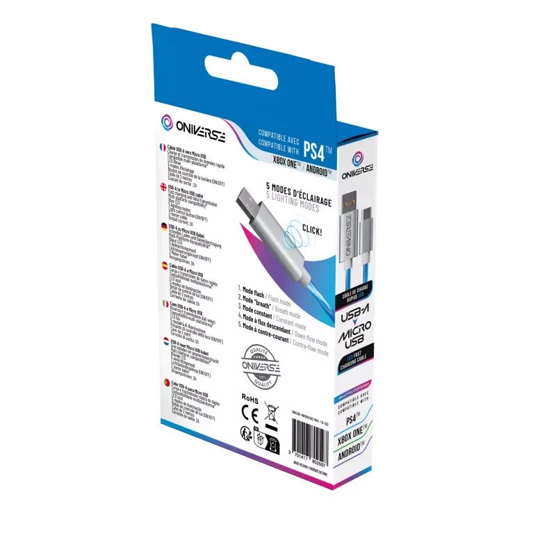 Oniverse cabo de carregamento Micro-USB com LED – 2 metros – branco (multiplataforma)