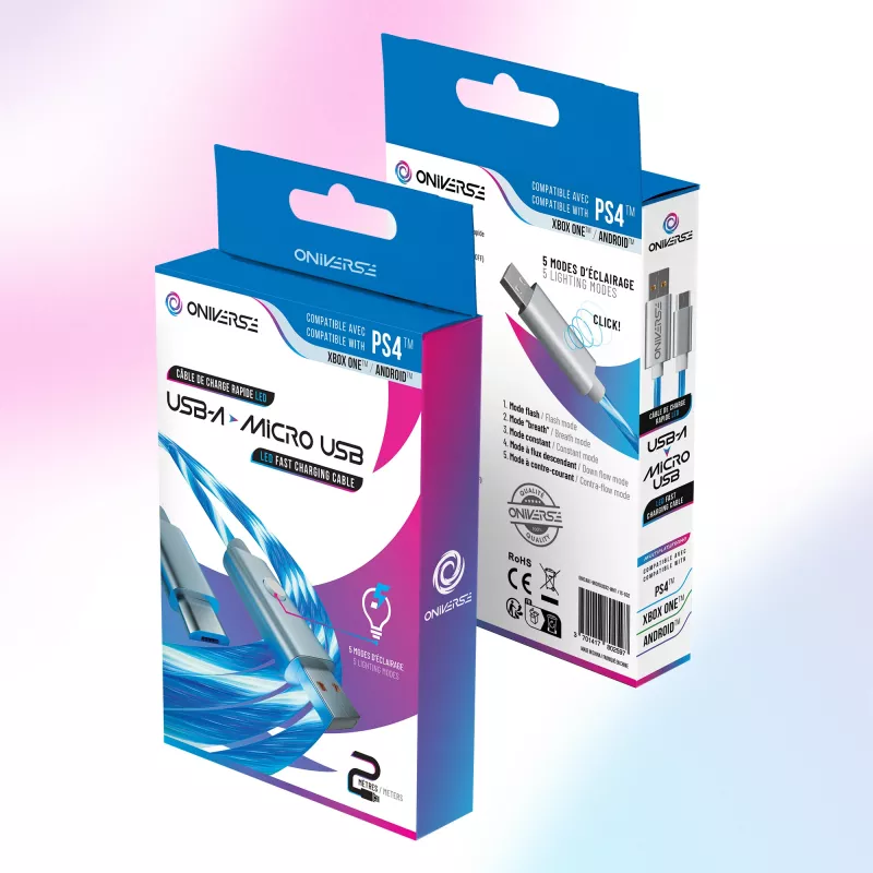 Oniverse cabo de carregamento Micro-USB com LED – 2 metros – branco (multiplataforma)