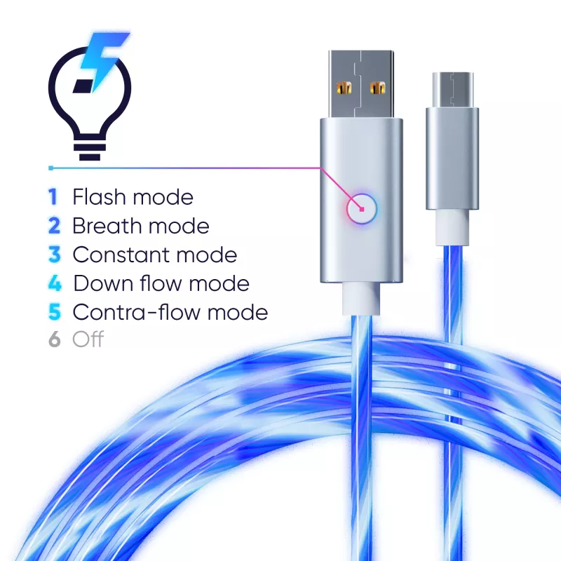 Oniverse cabo de carregamento Micro-USB com LED – 2 metros – branco (multiplataforma)
