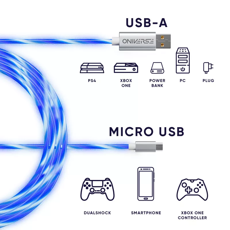 Oniverse cabo de carregamento Micro-USB com LED – 2 metros – branco (multiplataforma)
