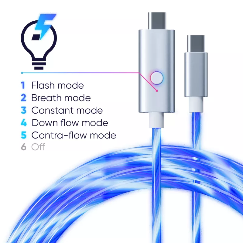Oniverse cabo de carregamento rápido USB-C para USB-C – 2 metros – LED (multiplataforma)