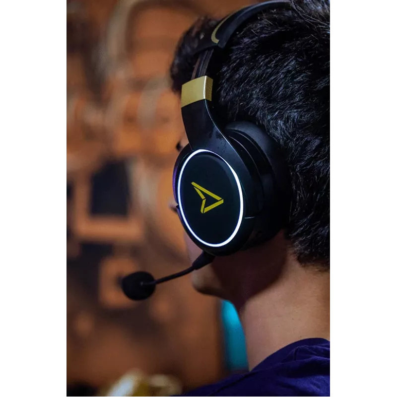 Headset Lexip Metaltech – sem fios com baixa latência, 32 h de autonomia – Radiance Gold