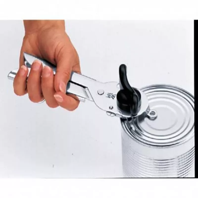 Abre-latas mecânico WMF Tin Up preto, aço inoxidável