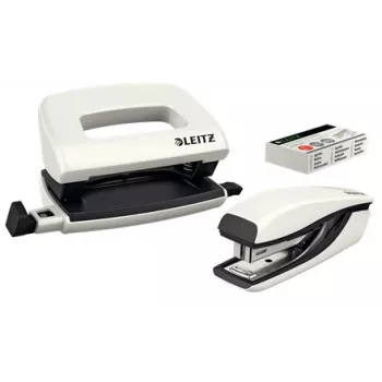Leitz Conjunto agrafador e perfurador Mini WOW, 10 folhas, Pearl, Branco, P2, Metal, Plástico, 80 g/m², 3,5 cm