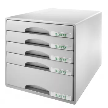 Gaveteiro Leitz Plus 5 gavetas, 5 gavetas, plástico, cinzento, 287 x 363 x 270 mm