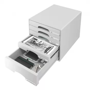 Gaveteiro Leitz Plus 5 gavetas, 5 gavetas, plástico, cinzento, 287 x 363 x 270 mm