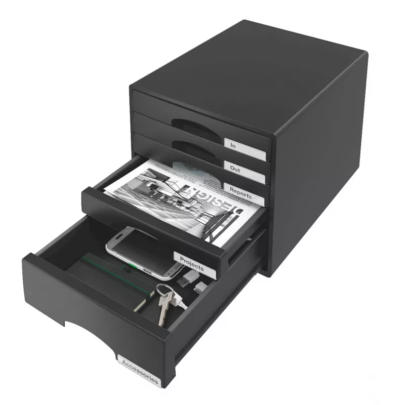 Gaveteiro Leitz Plus com 5 gavetas, 5 gaveta(s), plástico, preto, 287 x 363 x 270 mm
