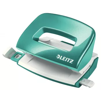 Perfurador Leitz NeXXt WOW Mini 2 furos / 10 folhas, 10 folhas, turquesa, cinzento, plástico, 8 cm, 5,5 mm, A4