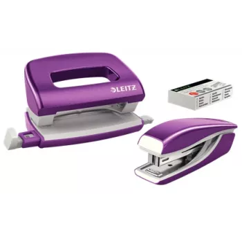 Conjunto agrafador e perfurador Leitz Mini WOW, 10 folhas, metálico, violeta, metal, plástico, 80 g/m², 3,5 cm, traseiro