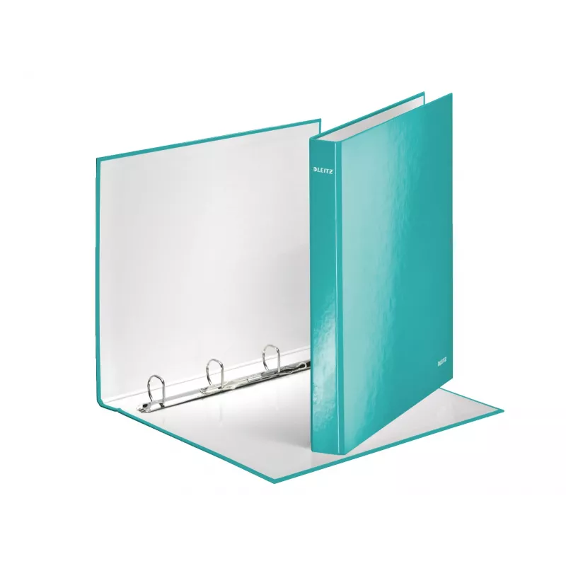 Dossier de anéis Leitz WOW laminado A4+ 4DR/25mm, A4, cartão, metálico, turquesa, 230 folhas, 80 g/m², 2,5 cm