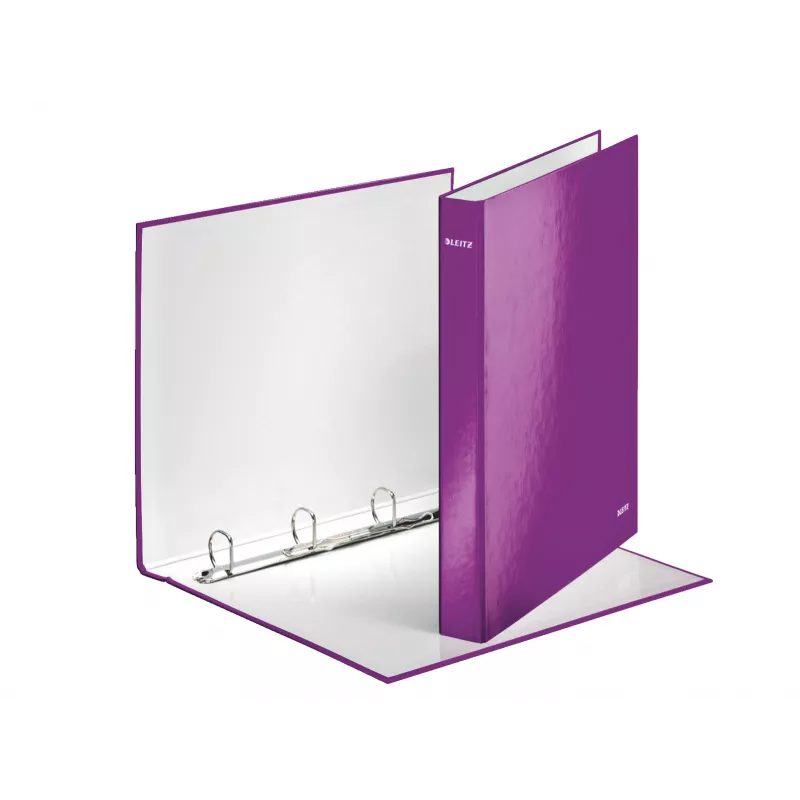 Dossier de anéis Leitz WOW laminado A4+ 4DR/25mm, A4, cartão, metálico, violeta, 230 folhas, 80 g/m², 2,5 cm