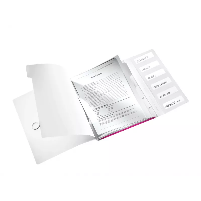 Leitz Dossier WOW PP com 6 separadores, A4, polipropileno (PP), metálico, rosa, 200 folhas, 260 mm, 17 mm