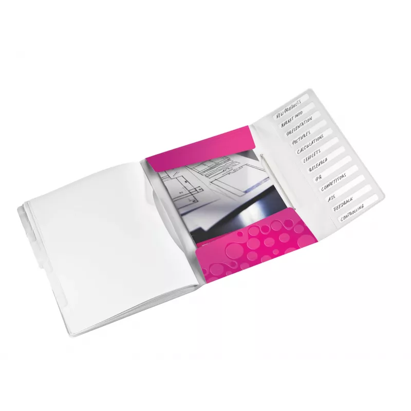 Leitz Separador WOW em PP, 12 separadores, A4, polipropileno (PP), metálico, rosa, 200 folhas, 265 mm, 17 mm