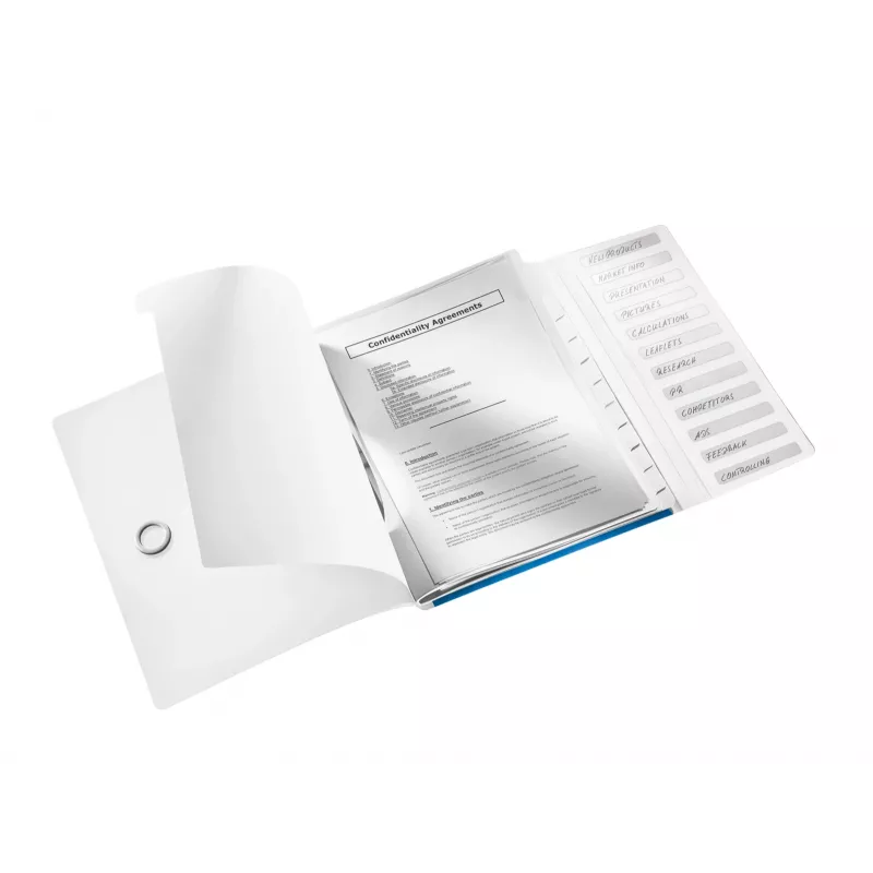 Livro de registo Leitz WOW PP 12 separadores, A4, polipropileno (PP), azul, metálico, 200 folhas, 265 mm, 17 mm