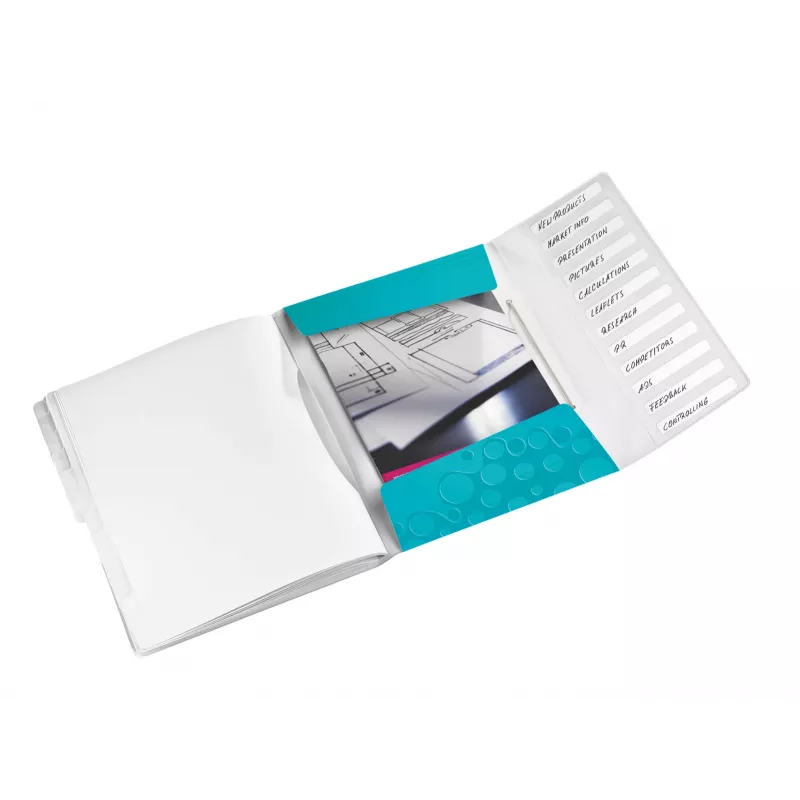 Livro de separadores Leitz WOW em PP, 12 separadores, A4, polipropileno (PP), azul, metálico, 200 folhas, 265 mm, 17 mm