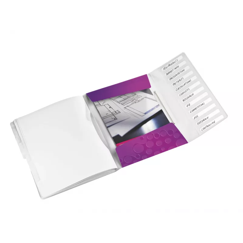 Livro de separadores Leitz WOW PP 12 separadores, A4, polipropileno (PP), metálico, roxo, 200 folhas, 265 mm, 17 mm