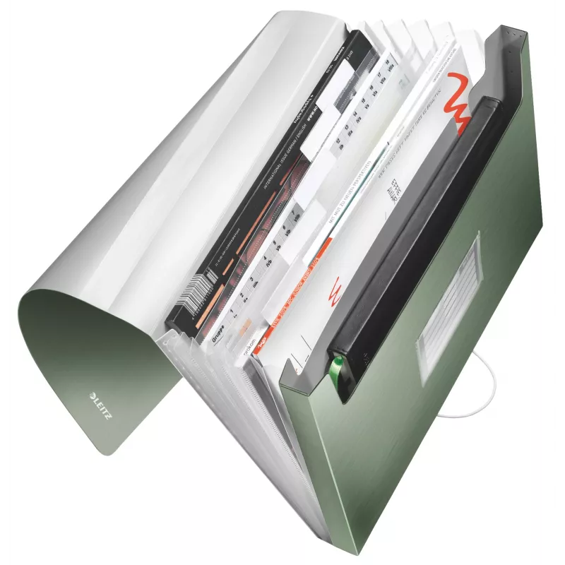 Pasta de arquivo concertina extensível Leitz em PP, A4, polipropileno (PP), verde, 250 folhas, 80 g/m², 6 divisórias