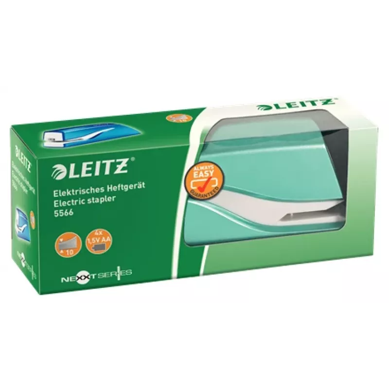 Leitz NeXXt Agrafador a pilhas WOW 5566, 10 folhas, 1 cm, plástico, azul, branco, pilha, 50 mm