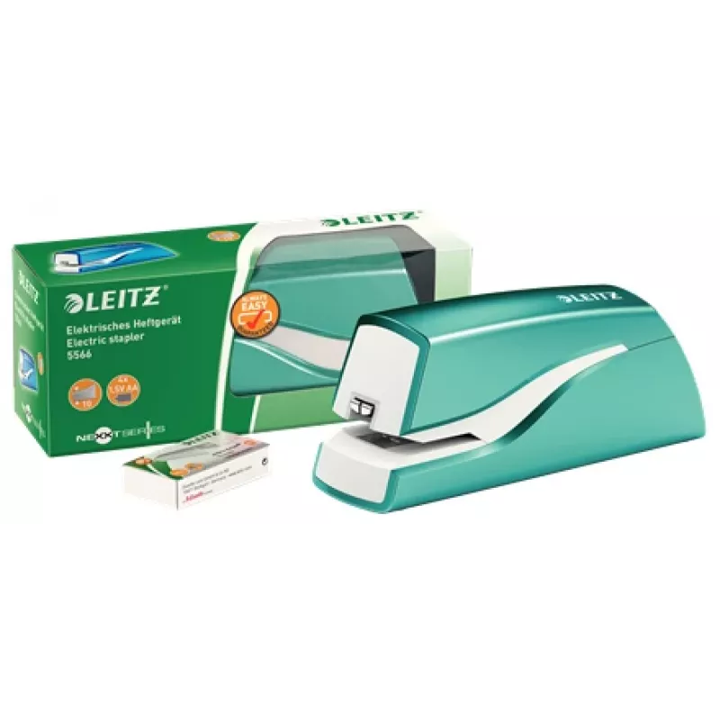 Leitz NeXXt Agrafador a pilhas WOW 5566, 10 folhas, 1 cm, plástico, azul, branco, pilha, 50 mm
