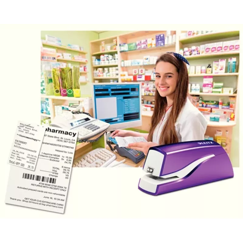 Leitz NeXXt Agrafador a pilhas WOW 5566, 10 folhas, 1 cm, plástico, lilás, branco, pilha, 50 mm