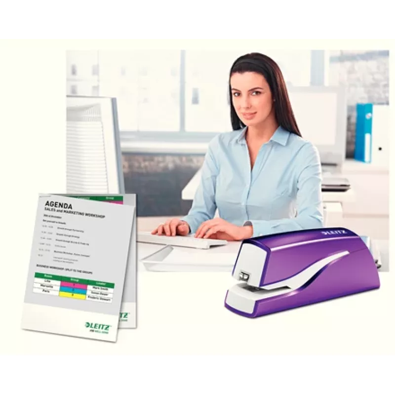 Leitz NeXXt Agrafador a pilhas WOW 5566, 10 folhas, 1 cm, plástico, lilás, branco, pilha, 50 mm