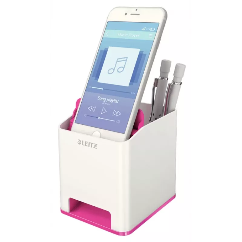 Leitz Porta-canetas Sound WOW, rosa, branco, poliestireno, 90 mm, 101 mm, 100 mm, 140 g