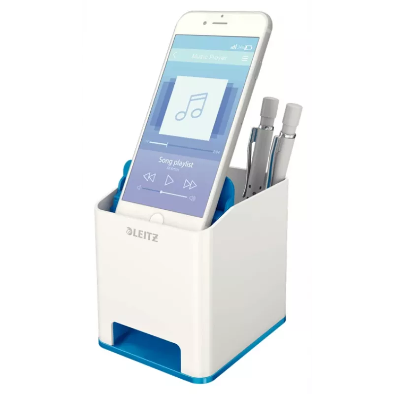 Leitz Porta-canetas Sound WOW, azul, branco, poliestireno, 90 mm, 101 mm, 100 mm, 140 g