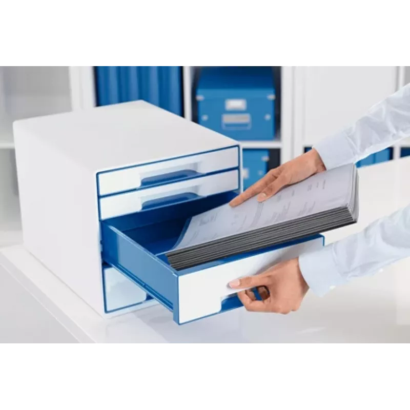 Leitz gaveteiro WOW Cube 4 gavetas, 4 gavetas, plástico, azul, branco, 1 unid., 287 mm, 270 mm
