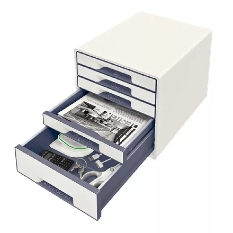 Leitz gaveteiro WOW Cube 5 gavetas, 5 gavetas, plástico, branco, 1 unid., 270 mm, 287 mm