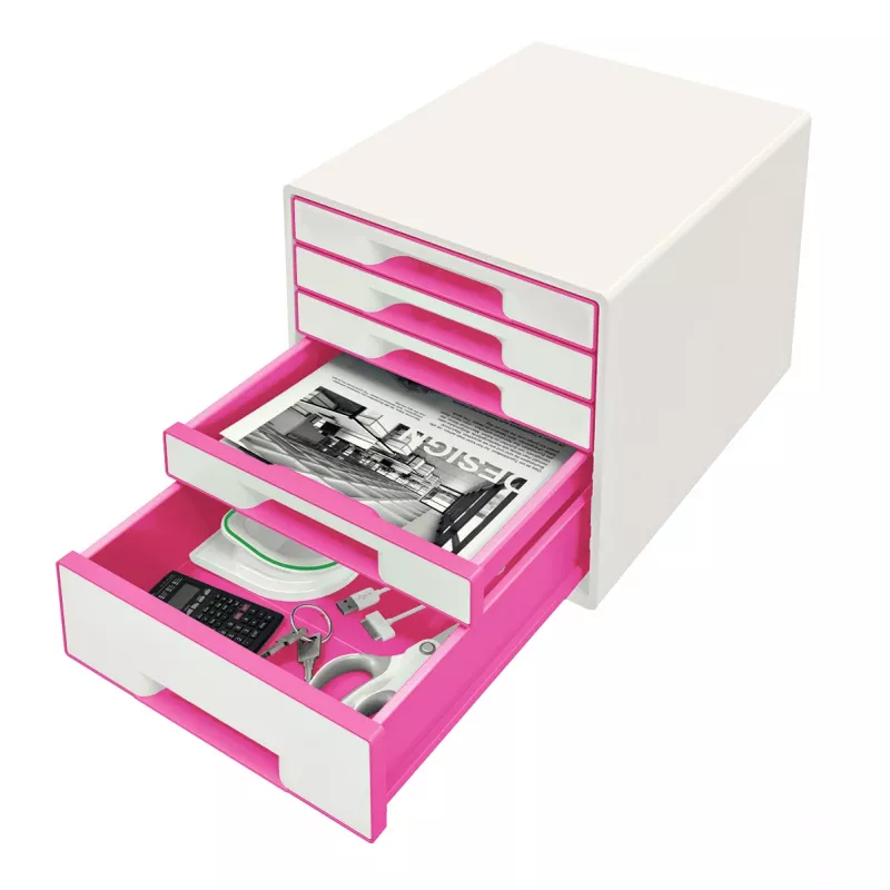 Leitz gaveteiro WOW Cube 5 gavetas, 5 gavetas, plástico, rosa, branco, 1 unid., 270 mm, 287 mm