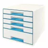 Leitz gaveteiro WOW Cube 5 gavetas, 5 gavetas, plástico, azul, branco, 1 unid., 287 mm, 270 mm