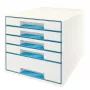Leitz gaveteiro WOW Cube 5 gavetas, 5 gavetas, plástico, azul, branco, 1 unid., 287 mm, 270 mm