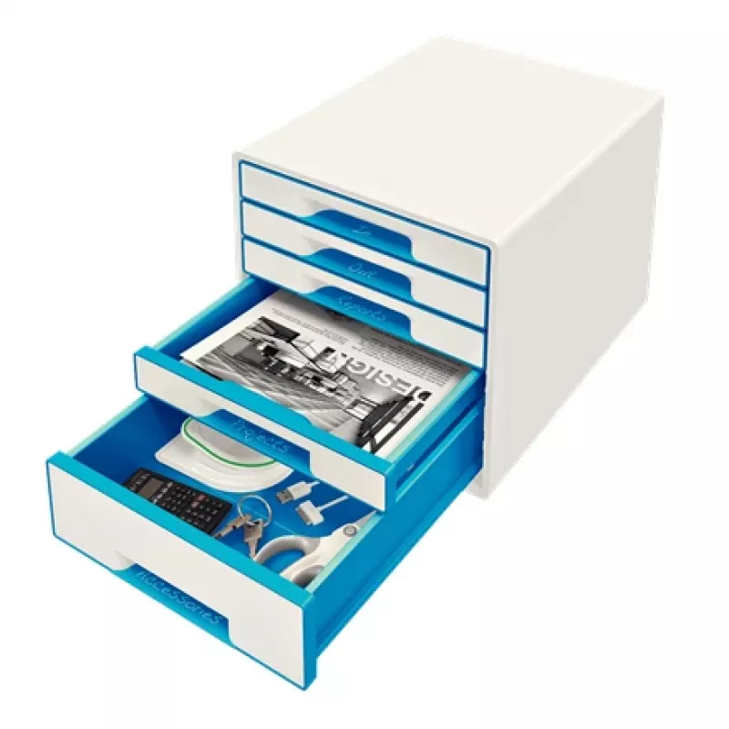 Leitz gaveteiro WOW Cube 5 gavetas, 5 gavetas, plástico, azul, branco, 1 unid., 287 mm, 270 mm