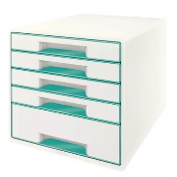Leitz gaveteiro WOW Cube com 5 gavetas, 5 gavetas, plástico, turquesa, branco, 1 unid., 287 mm, 270 mm