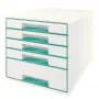Leitz gaveteiro WOW Cube com 5 gavetas, 5 gavetas, plástico, turquesa, branco, 1 unid., 287 mm, 270 mm