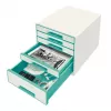 Leitz gaveteiro WOW Cube com 5 gavetas, 5 gavetas, plástico, turquesa, branco, 1 unid., 287 mm, 270 mm