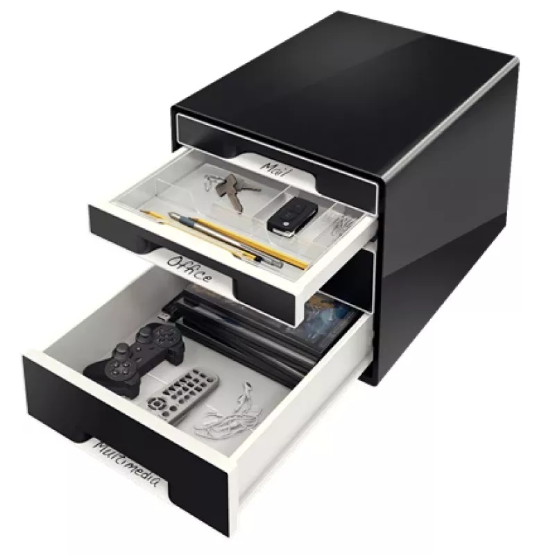 Leitz Desk Cube 4 gavetas, 4 gavetas, plástico, preto, 1 unid., 270 mm, 287 mm