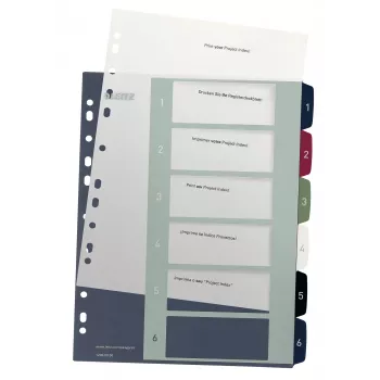 Leitz separador Index PC Printable 1-6 Style PP A4+, separador numérico, polipropileno (PP), multicolor, vertical, A4 Maxi, 245 mm