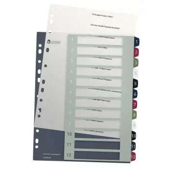 Leitz separador Index PC Printable 1-12 Style PP A4+, separador numérico, polipropileno (PP), multicolor, vertical, A4 Maxi, 245 mm