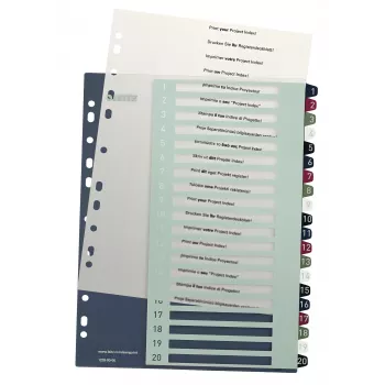 Leitz separador Index PC Printable 1-20 Style PP A4+, separador numérico, polipropileno (PP), multicolor, vertical, A4 Maxi, 245 mm