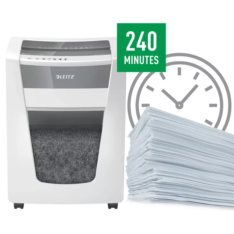 Leitz IQ Office Pro Destruidora de documentos P5, corte micro, 23 cm, 2 x 15 mm, 30 l, 300 folhas, 55 dB