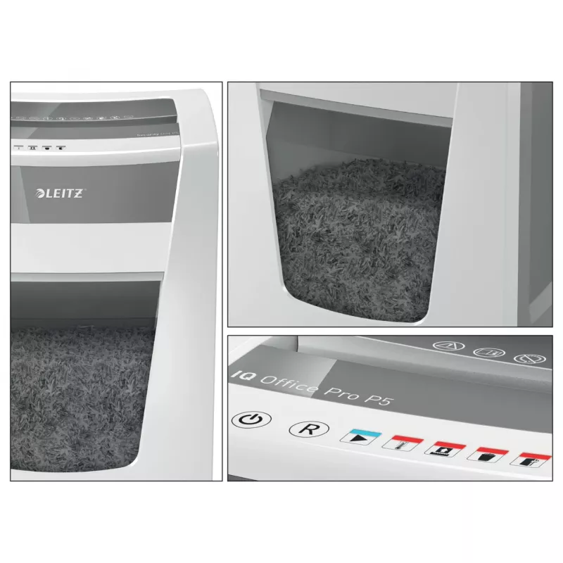 Leitz IQ Office Pro Destruidora de documentos P5, corte micro, 23 cm, 2 x 15 mm, 30 l, 300 folhas, 55 dB